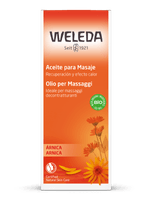 Embalagem-do-Oleo-para-Massagem-Weleda-de-Arnica-destacando-suas-propriedades-de-recuperacao-com-rotulo-laranja-e-flores-amarelas-e-selo-de-ingredientes-organicos.