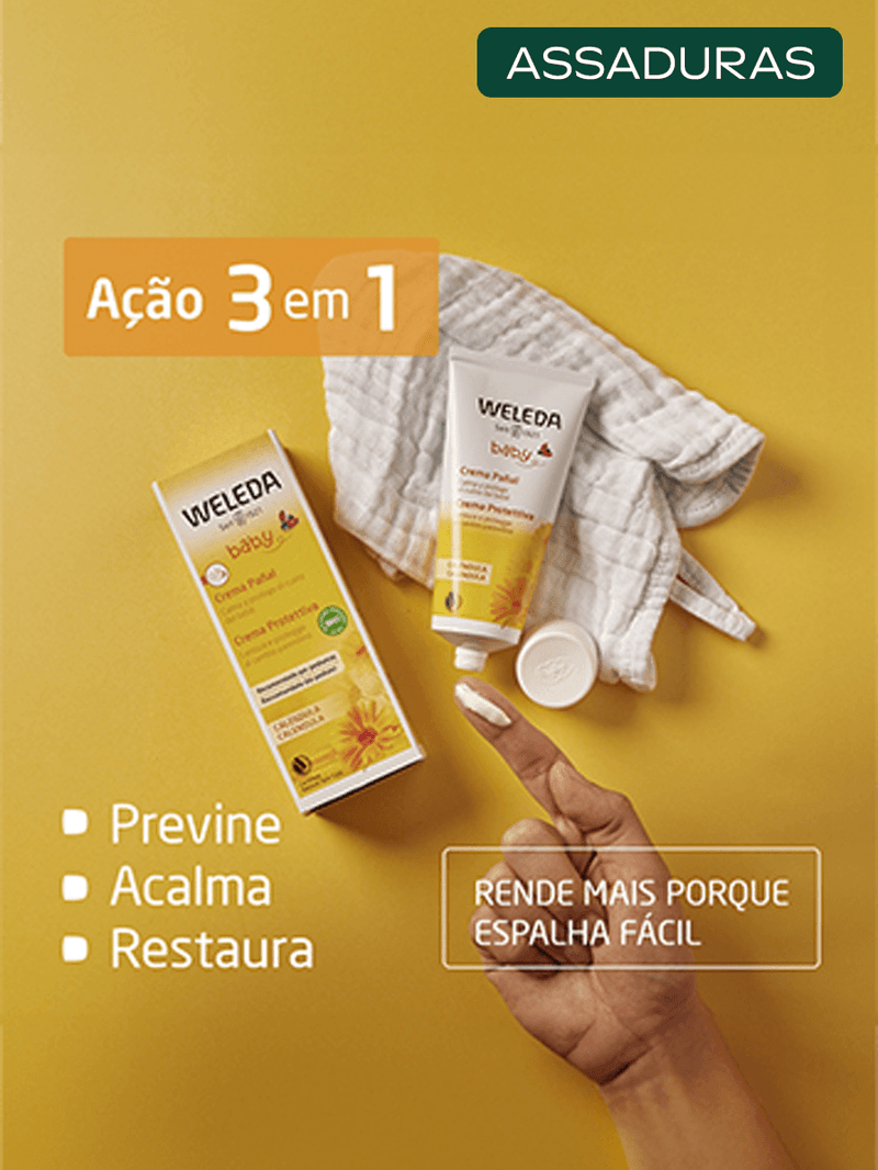 Embalagem-e-tubo-de-creme-para-assaduras-Weleda-BabyCreme-com-calendula-destacando-seus-beneficios-de-prevencao-alivio-e-restauracao-com-facil-espalhabilidade.
