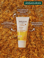 Tubo-de-creme-para-assaduras-Weleda-BabyCreme-com-ingredientes-naturais-incluindo-calendula-e-oleos-vegetais-em-fundo-de-flores-de-calendula.-Facil-de-levar-para-todos-os-lugares.-