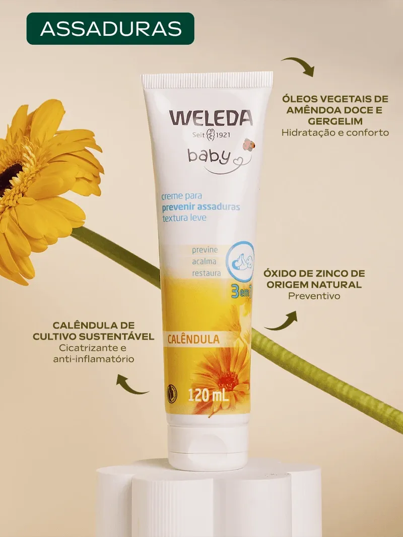 Weleda Baby Creme para Assaduras de Calendula 120ml_ formula com oxido de zinco natural, oleos vegetais e calendula sustentavel para maxima protecao