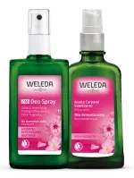 Weleda Rosa Mosqueta_ desodorante spray 24h e oleo corporal para pele suave e perfumada