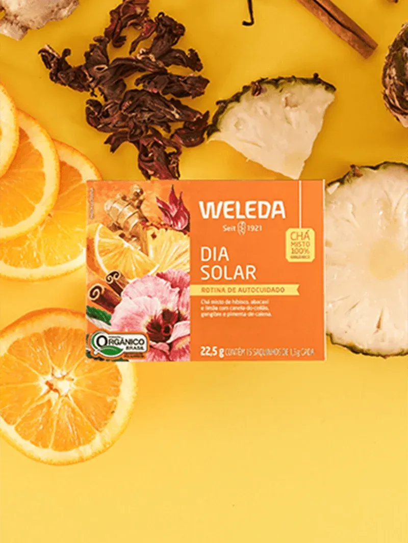 Weleda Cha Dia Solar_ rotina de autocuidado com hibisco, laranja e especiarias organicas