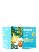 Caixa-do-cha-Weleda-Vida-Leve-com-15-saquinhos-de-15g-composto-por-cha-misto-de-funcho-camomila-abacaxi-carqueja-mate-verde-com-curcuma-gengibre-cardamomo-e-noz-moscada.-